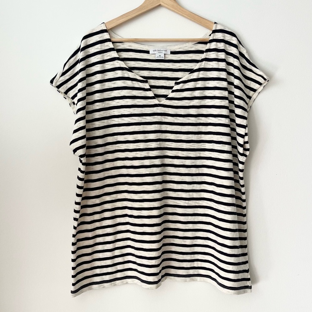 Liz Claiborne Women's Striped Top Size 3X 100% Cotton Gauzy Nautical Classic